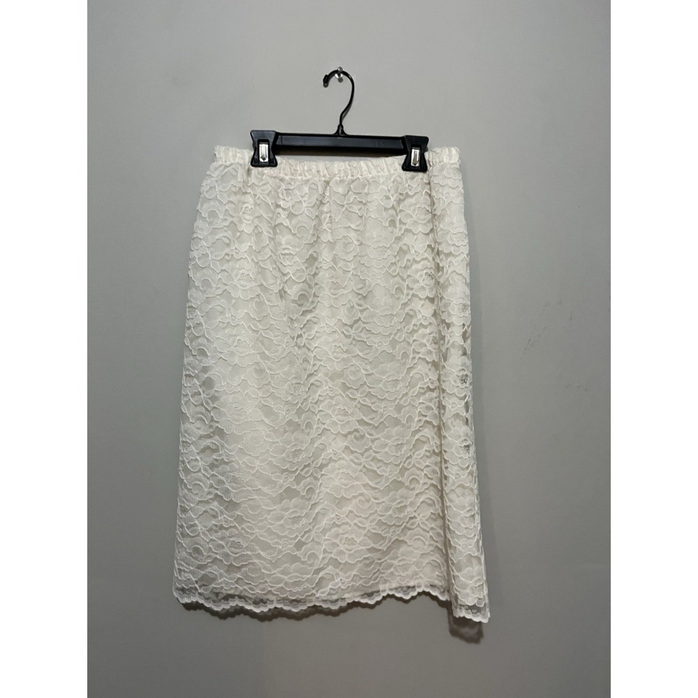 Vintage Lace Skirt Size 14 Natural White Lined‎ Elastic Waist Made in USA 27" L